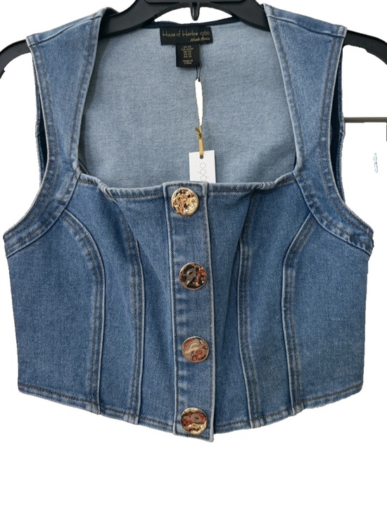 House of Harlow 1960 Tops - NEW House Of Harlow Denim Crop Top Halter Sleeveless Gold Button Down XS NWT